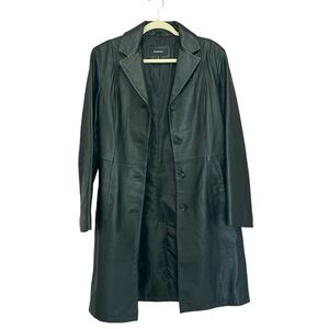 Colebrook Black Leather Trench Long Line Classic Neutral Leather Jacket Size M